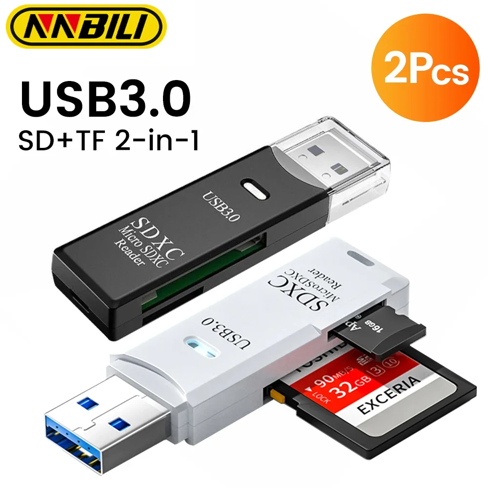 NNBILI new 2pcs Card Reader USB3.0/2.0 To SD TF Memory Adapter High Speed TF Memory 2 IN 1 Card Reader For PC Laptop Accessories