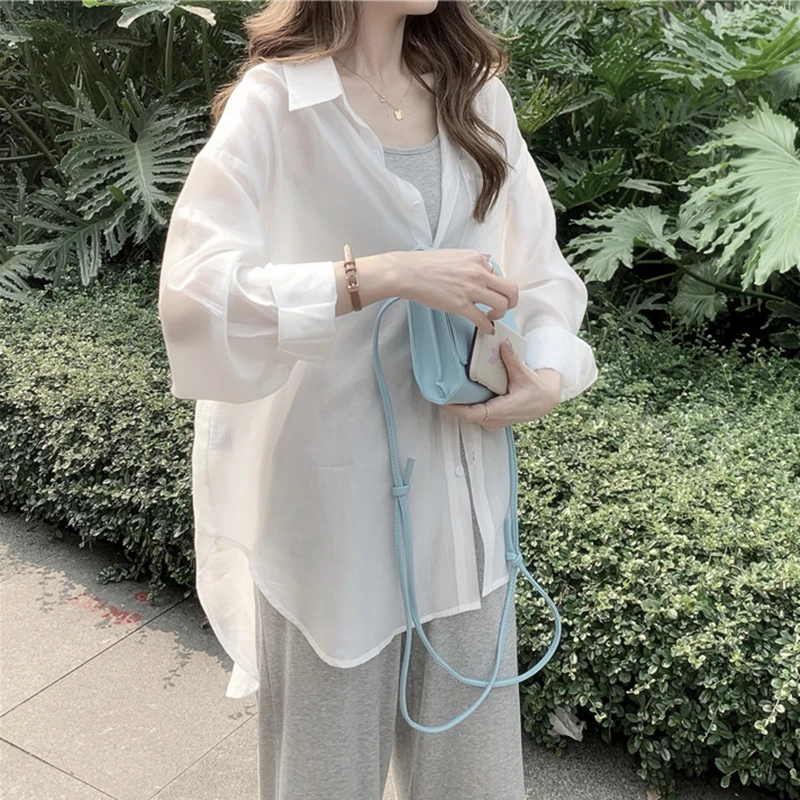 

Hong Kong Sle Women's Sun Protection irt Thin Summer Long Sve Outerwear Versatile White Cotton Commute Korean Version