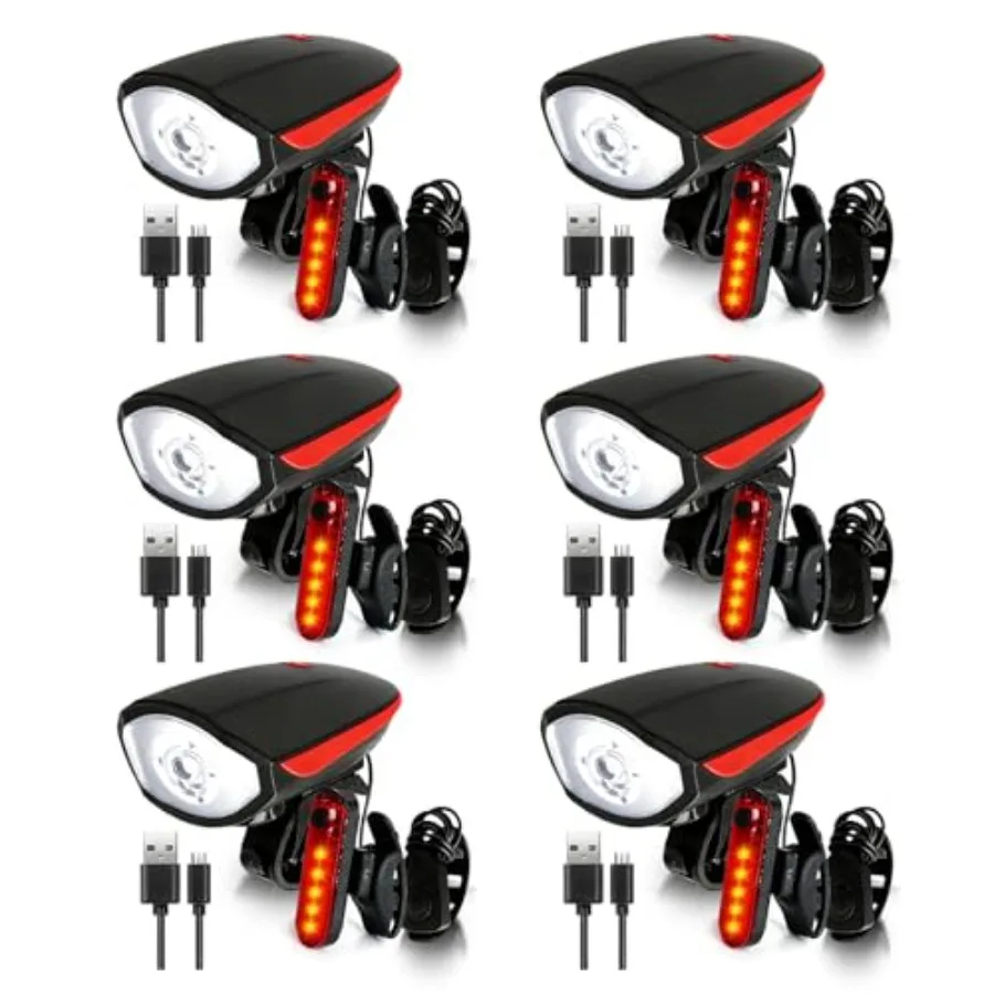

6 Sets Bright LED Bike Light Set Waterproof Bicycle Light Rechargeable USB Bicycle Front Headlight Back Taillight Mountain Cycl