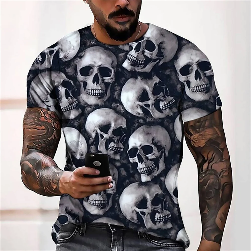 3D Retro Men's Clothing T-shirt Hip Hop Casual Street Summer Plus Size 3D Back Skull Cool Print Round Neck Short Sleeve Top