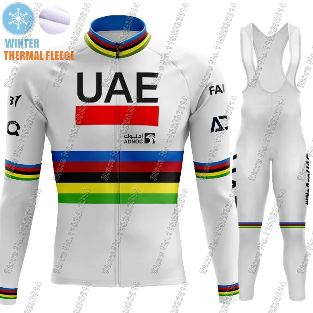 Winter UAE World Champion Team 2024 Cycling Jersey Set Mens Long Sleeve Clothing Suit MTB Bike Road Pants Bib Wear Kits