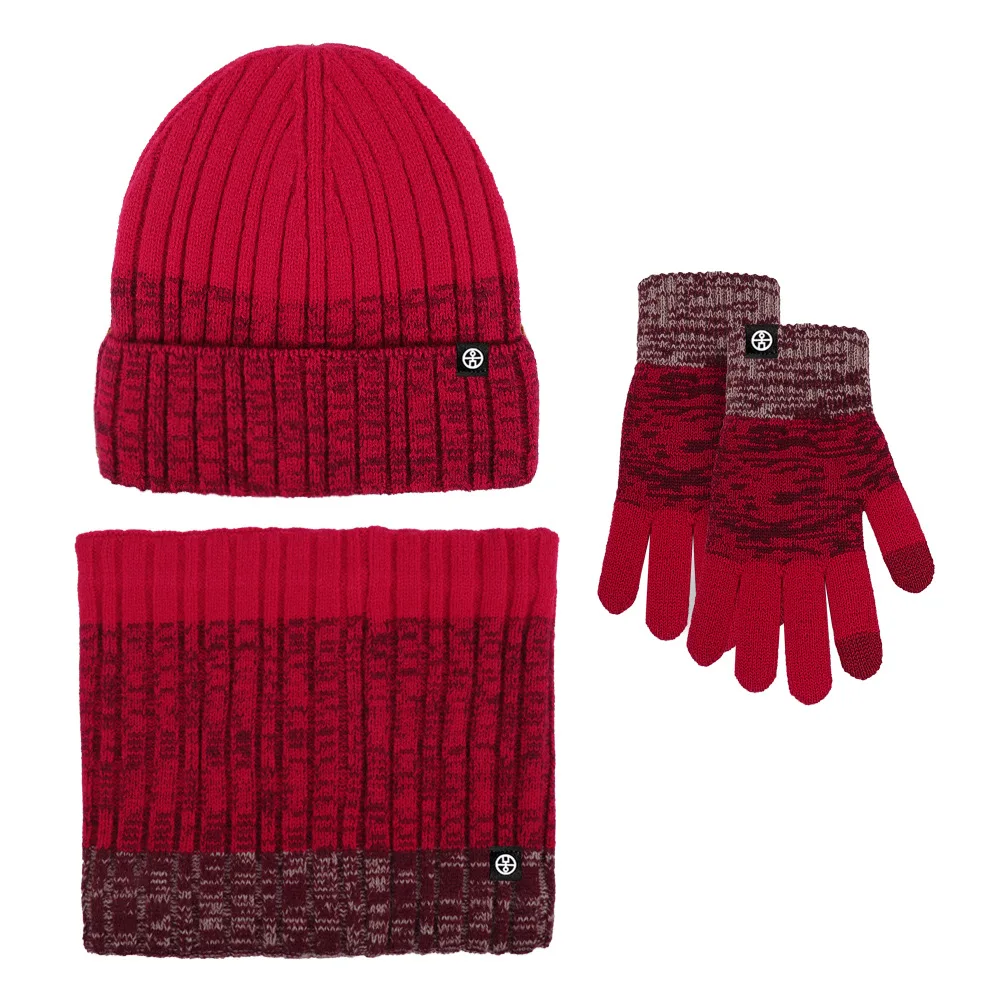 3 stücke Winter mütze Snood Handschuhe Set für Männer Frauen Mützen dicke Doppels chicht Gradient Rampe rot blau schwarz Winter mütze Set Unisex