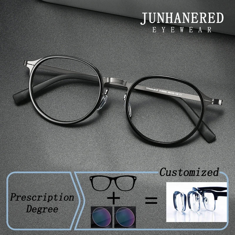 Fashion Men Titanium Ultra-thin Round Frame Photochromic Prescription Glasses Anti Blue Light Hyperopia Myopia Custom Eyewear