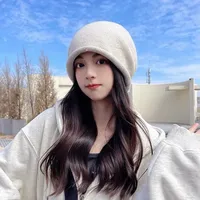 Knitted Bonnet Hoods Female Winter Warm Baggy Slouchy Beanies Hat Women Fashion Drawstring Pullover Cold Hats for Ladies Winter