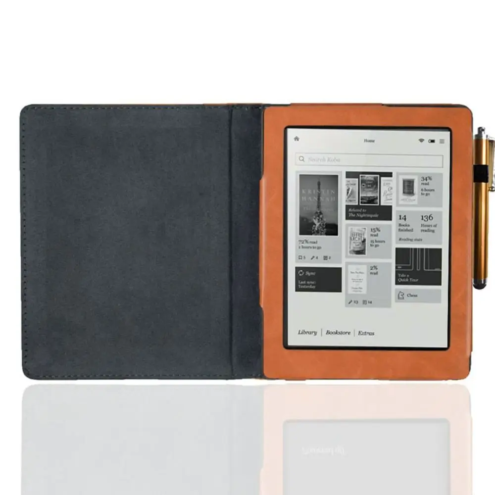 Wear-resistant 6 Inch E-Reader Case Shockproof with Pen Slot Folio Shell Microfiber Lining Leather for Kobo Aura 6(Model: N514)