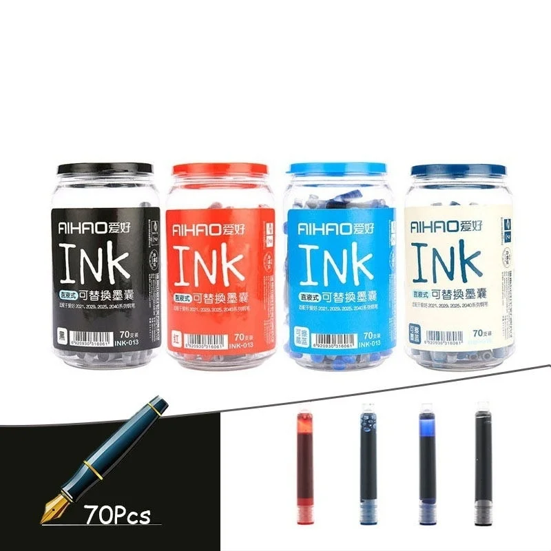 

70Pcs Disposable Ink Fountain Pen Cartridges Refill Universal design Length pen ink sac