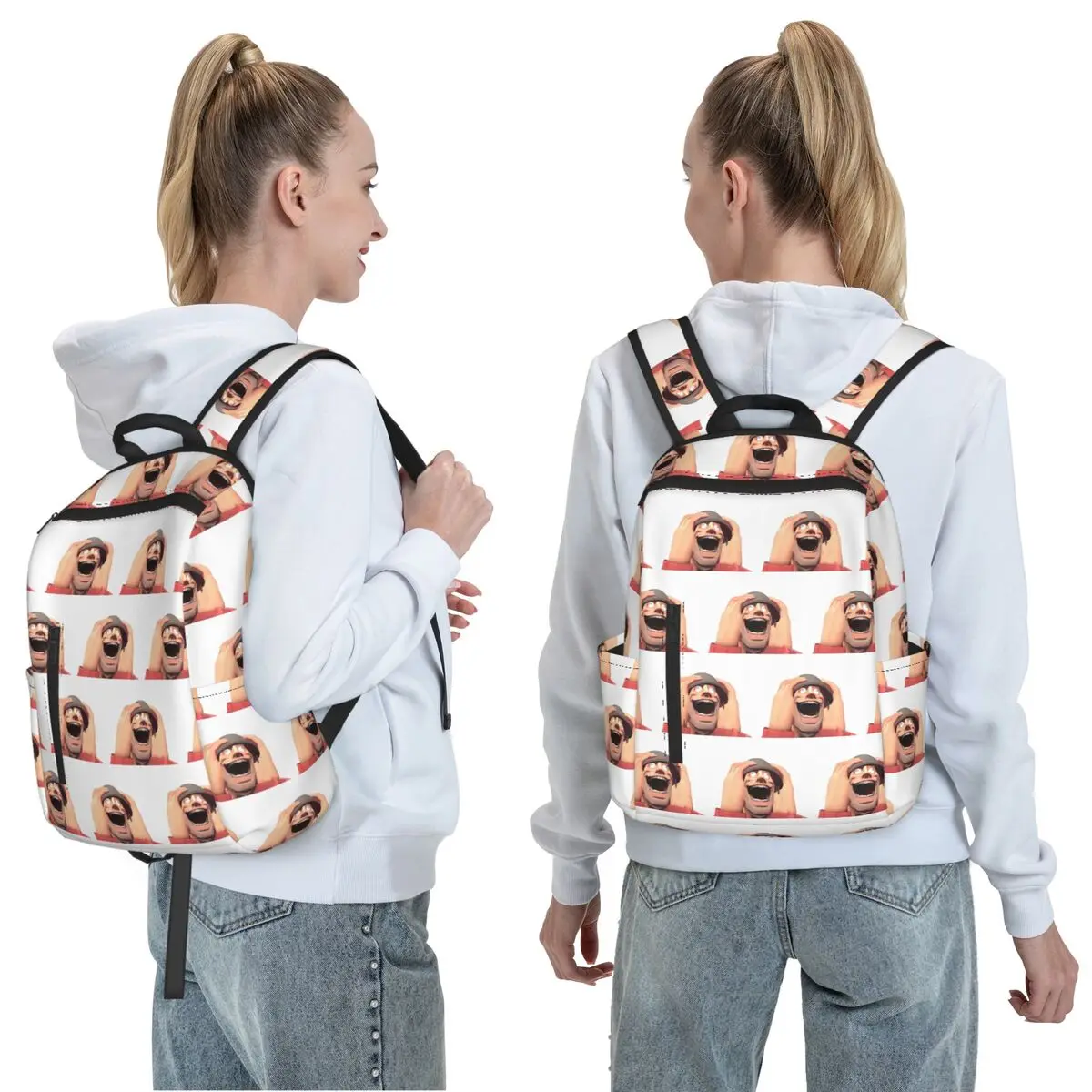 Team Fortress TF2 Soldier Gmod Face Crazy Funny Meme RED Backpack Daypack Large Capacity BookBag School Bag Shoulder Bags