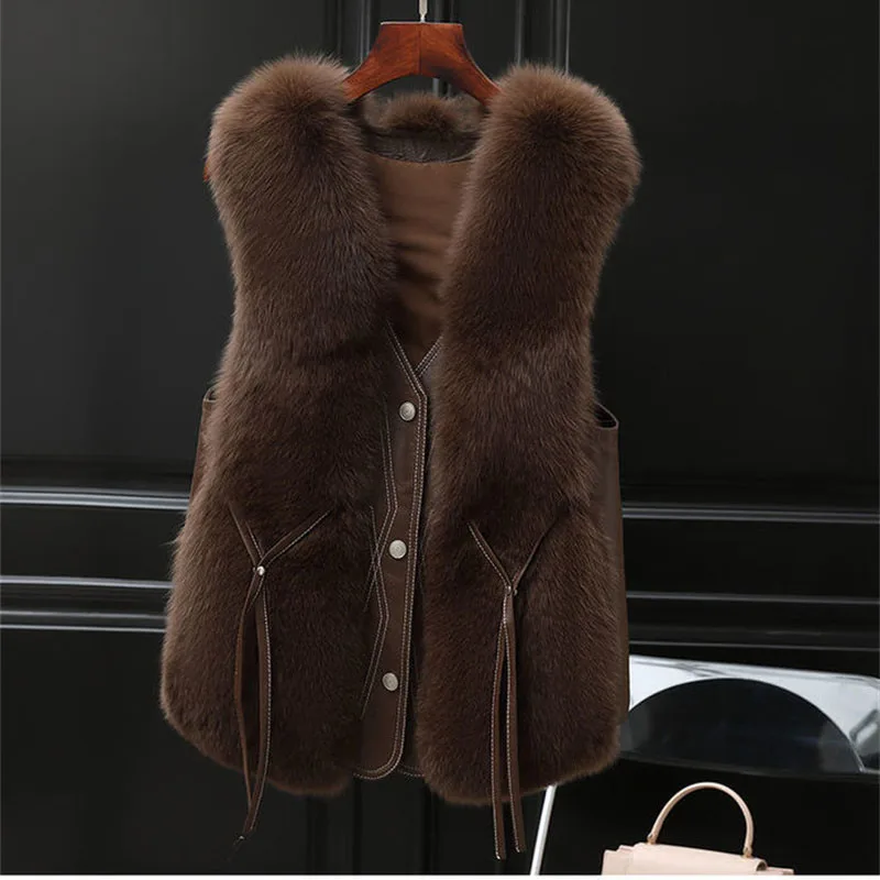 High Quality Imitation Fox Fur Vest Jacket Women Fur Vest Jacket 2024 Winter Waistcoat Short Fur Vest Female Vestcoat Sleeveless