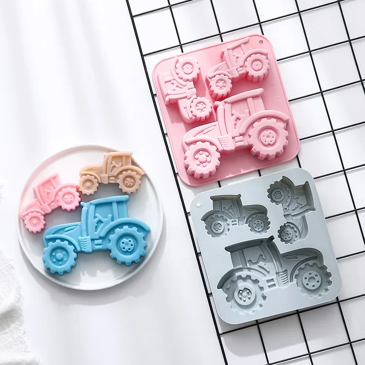 3 Holes of Different Sizes Tractor Shape Silicone Mold Fondant Cake Chocolate Mold Ice Cube Cake Mould Baking Accessories