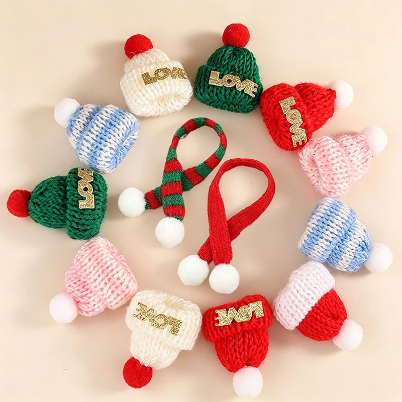 10/20Pcs Mini Knit Hat Scarf Glove Set Handmade Yarn Ornaments DIY Craft Supplies for New Year Holiday Party Decoration
