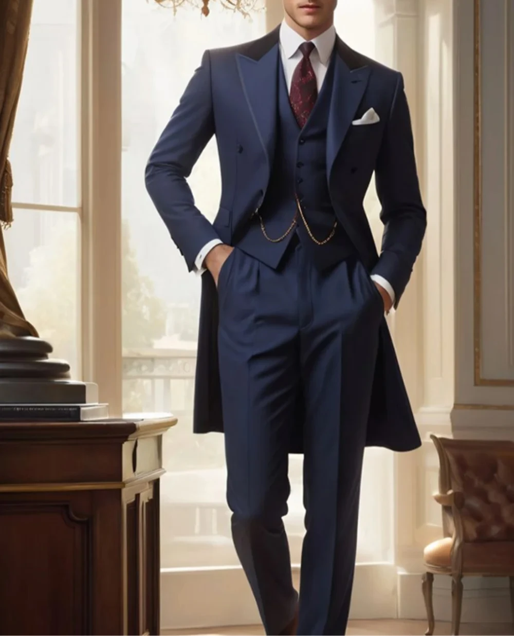 

Handsome Single Breasted Men Suit Classic Long Coat Men Suit Fashion Hot Sell Male Set Daily Business Blazer Pants Vest 3 pieces