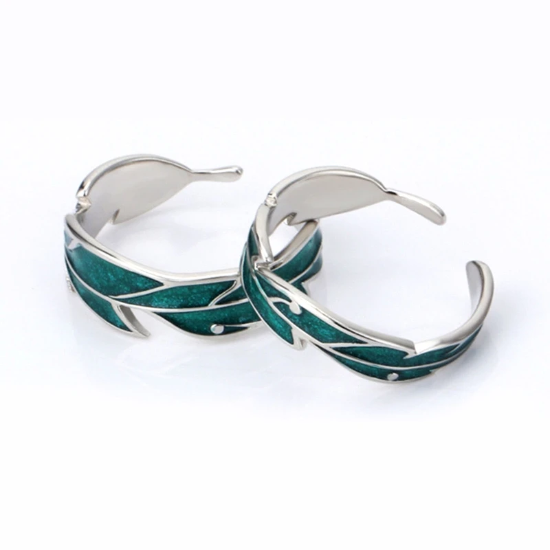 2Pieces/set Retro Vintage Leaf Ring Green Plantain Open Rings Couple Personality Plantain Leaf Ring Fashion Jewelry D5QB