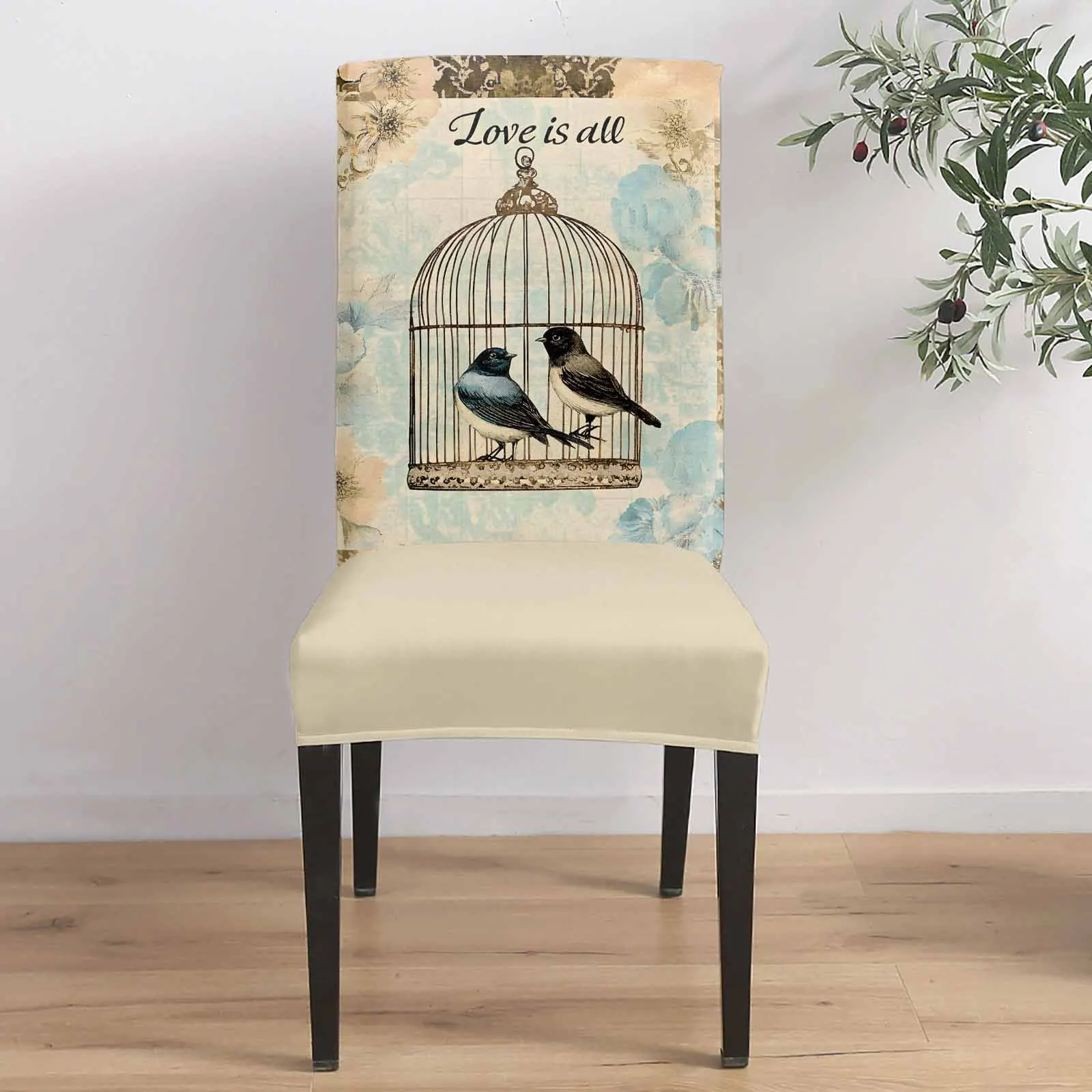 

Vintage Bird Cage 4/6/8PCS Spandex Elastic Chair Case For Wedding Hotel Banquet Dining Room