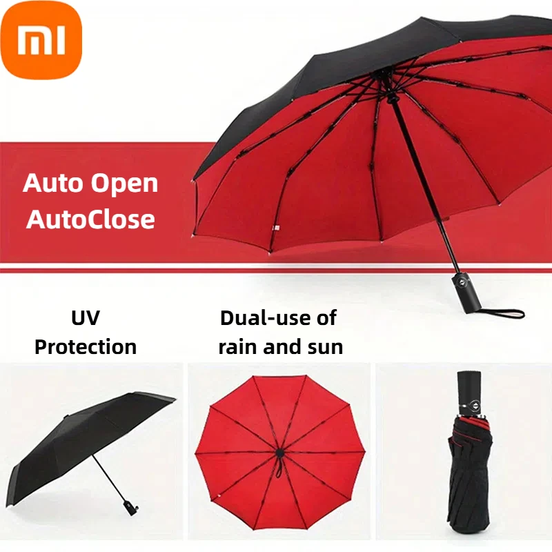 

Автоматический зонт Xiaomi, очень большой, усиленный складной зонт 105 см, большая пряжка с ручкой, защита от ветра, воды и солнца, новинка 2025 г.
