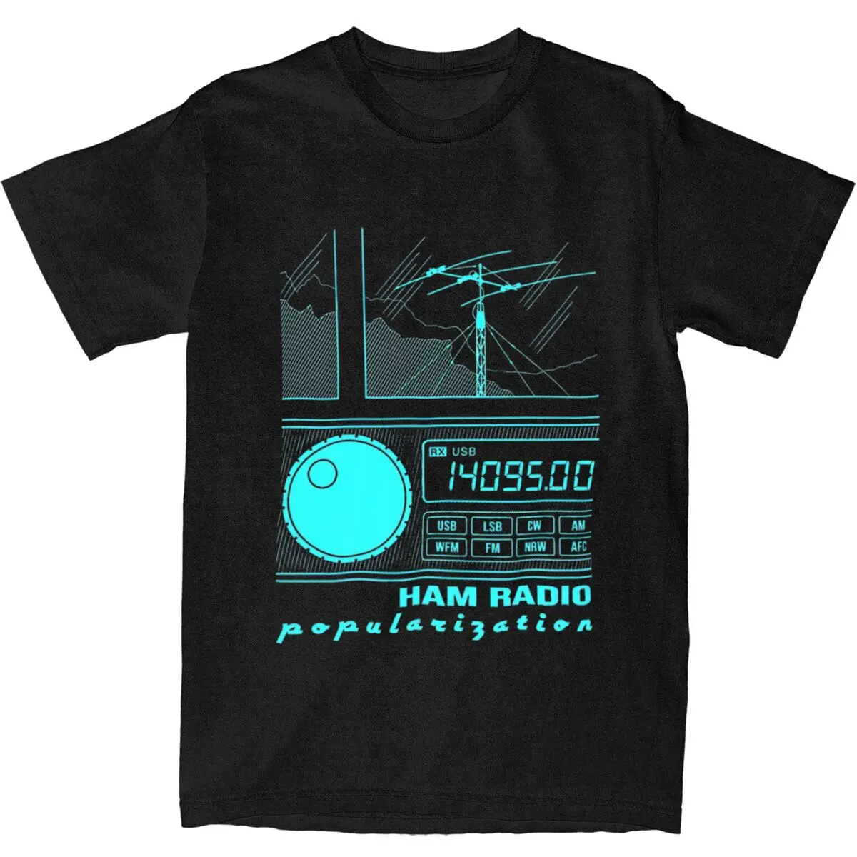 Amateur Ham Radio Operator Cyan Lines T-Shirt Summer Blue T Shirts Cotton Leisure Tshirt For Mens Short Sleeve Loose Top Tees