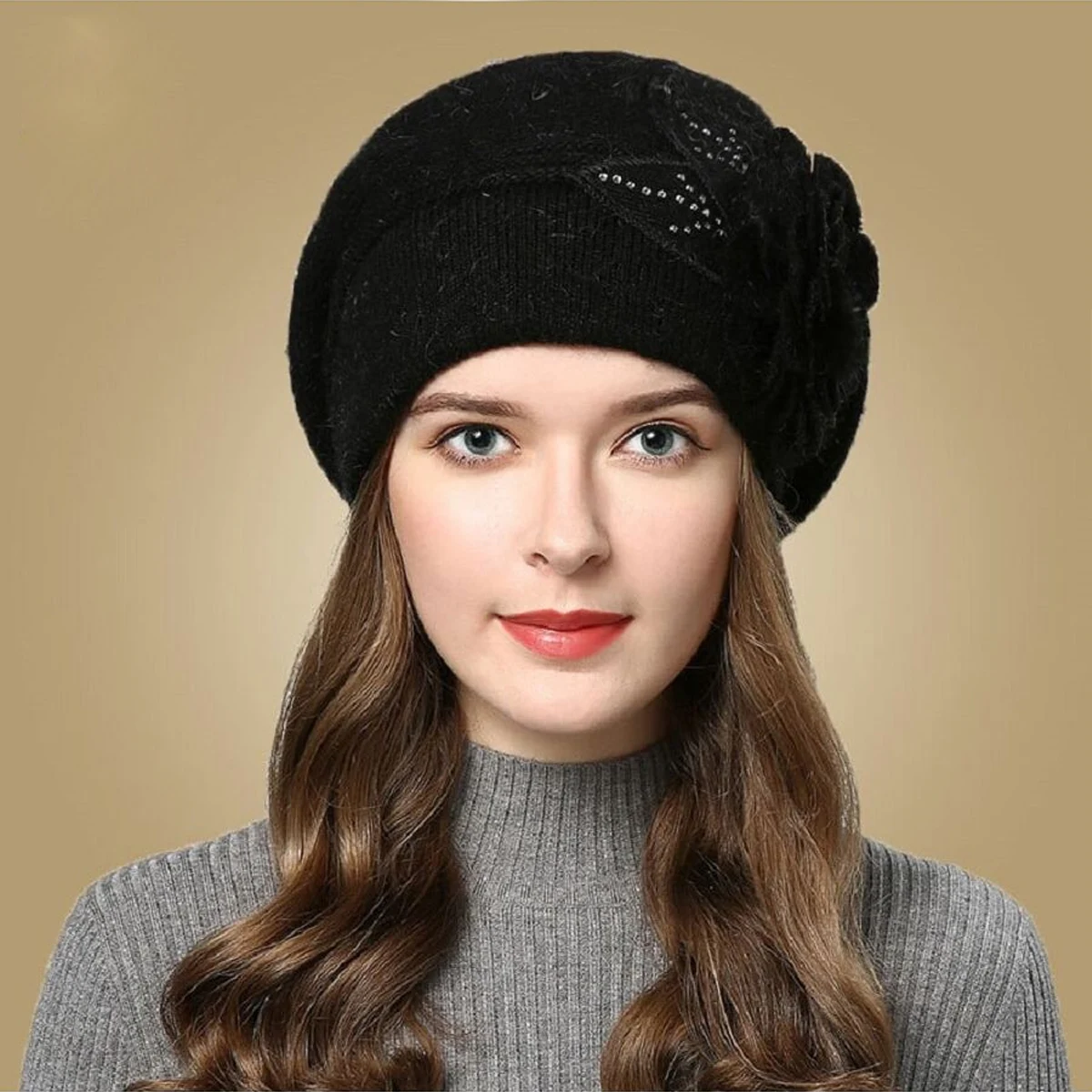 Autumn and Winter Korean Edition Fashion Versatile Rabbit Hair Knitted Wool Hat for Women Thickened and Plushed Warm Ear Protect