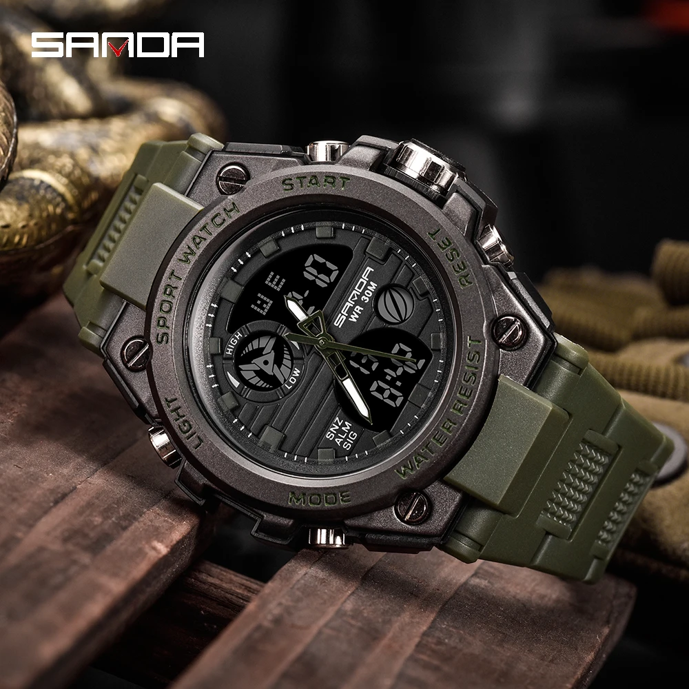 SANDA Luxury Outdoors Men Watches Military Army Sport Waterproof Luminous Dual Display Male Casual Wristwatch Relogio Masculino