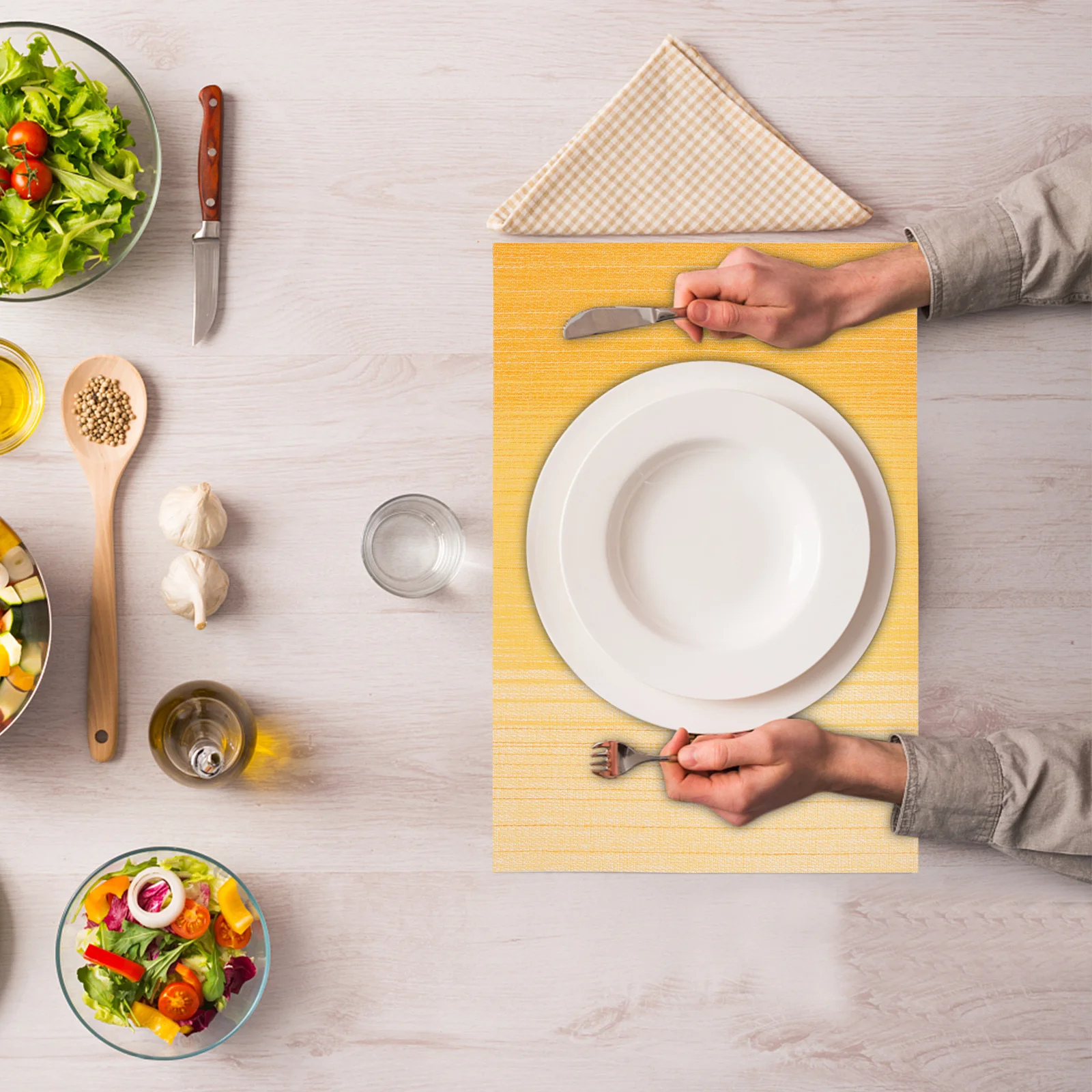 

6Pcs Rectangular Placemats Striped Heat Resistant Table Mats PVC Polyester Reusable Non Slip Protective Placemats for Dining