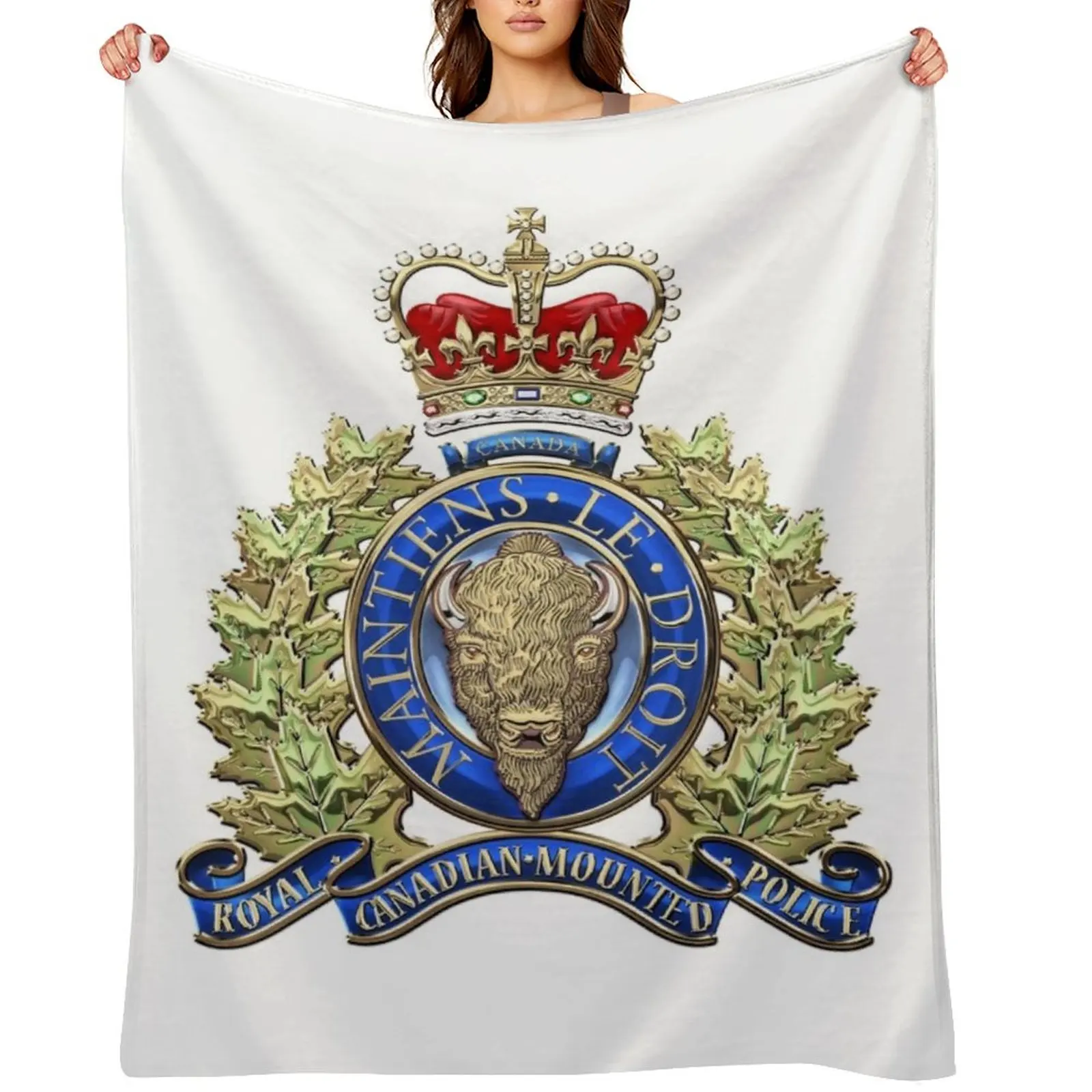 

Royal Canadian Mounted Police - RCMP Badge over White Leather Throw Blanket Summer halloween Summer Beddings Blankets