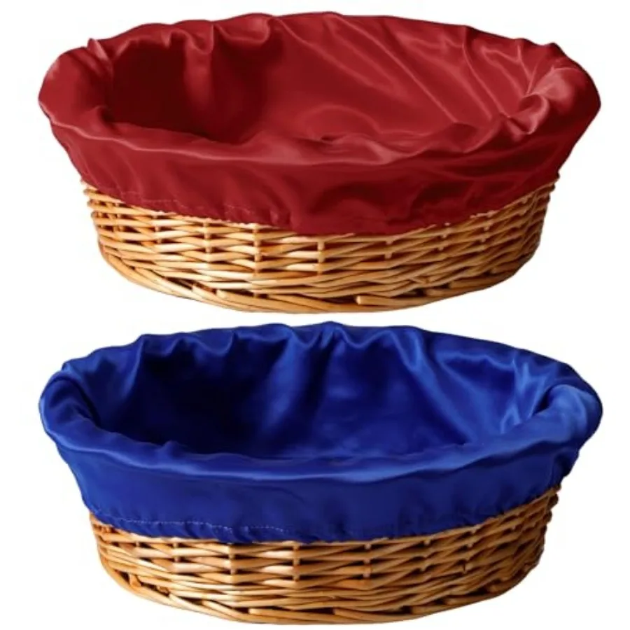 2 Pcs 12 Inches Round Offering Baskets for Church Wicker with Removable Liner Rattan Collection Receiving Storage Woven Bread B