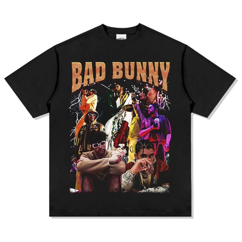 2026 Neues Bad Bunny bedrucktes Y2K-T-Shirt aus reiner Baumwolle für den Sommer, bequem, modisch, lüften, kurzärmeliges Hemd für Männer und Frauen