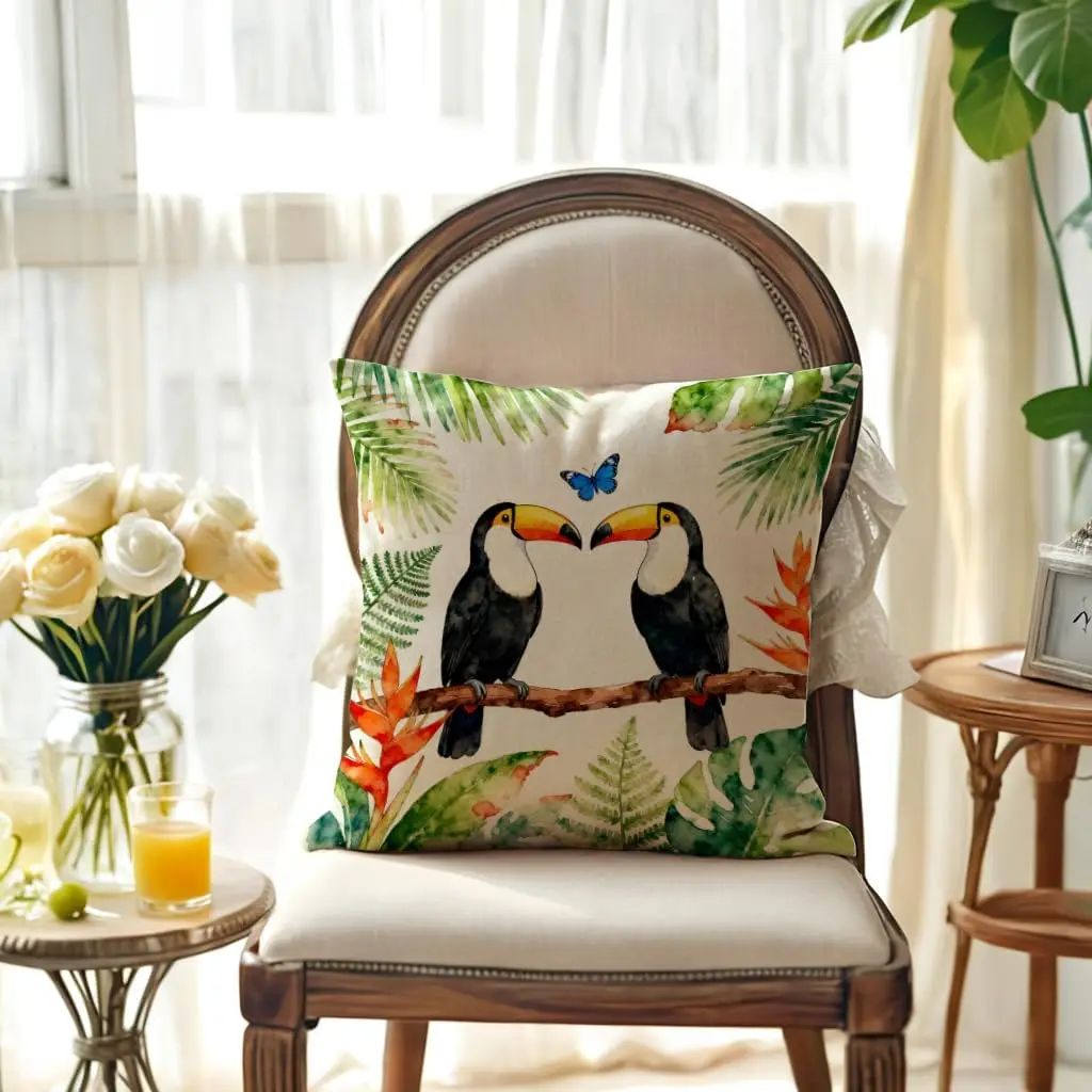 4PCS Tropical Jungle Print Throw Pillow Covers Set Botanical Flamingo Parrot Wildlife Cushion Home Decor Boho Living Room Accent