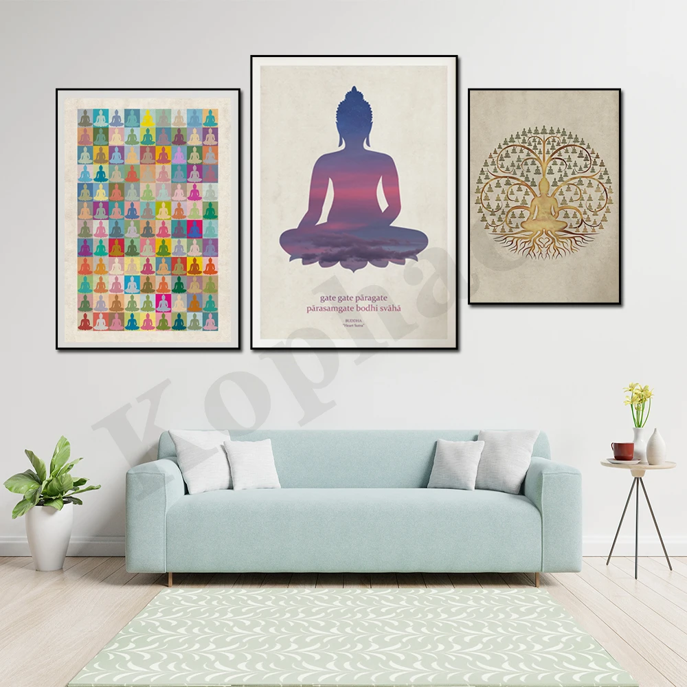 Bodhisattva Tree of Life Yoga Poster. 108 Buddha Shapes. Mindfulness Art. Meditation Decoration. Home Wall Decor Art Poster