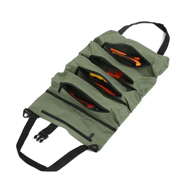 1pc Tool Roll,Multi-Purpose Roll Up Tool Bag,Wrench Roll,Canvas Tool Organizer Bucket,Car First Aid Kit Wrap Roll Storage Case