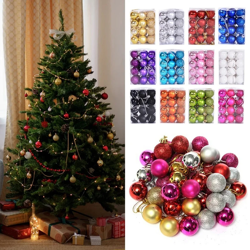 24pcs Christmas Ball Ornaments Shatterproof Christmas Ornaments Set Decorations For Xmas Tree Balls 3cm 1.18 Inch