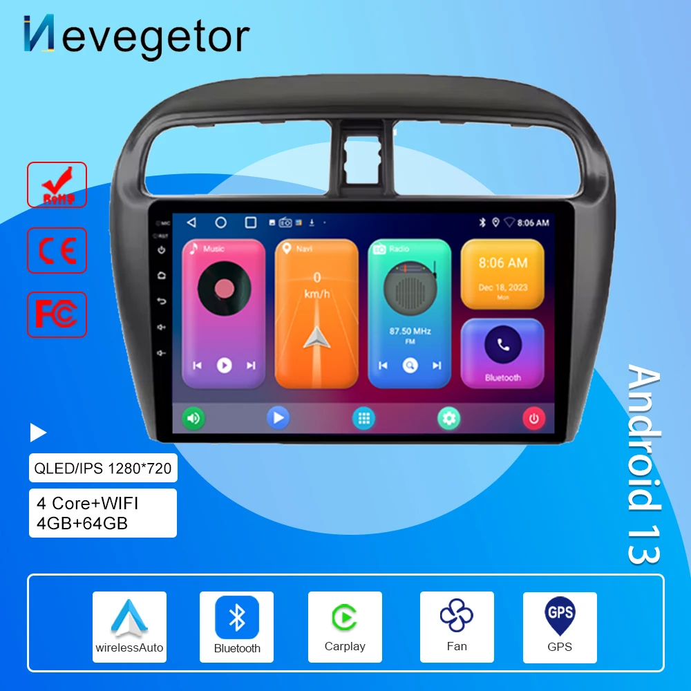 

For Mitsubishi Mirage Attrage 2012 - 2018 Car Radio Multimedia Video Player Android Auto GPS Navigation Carplay BT No 2din DVD