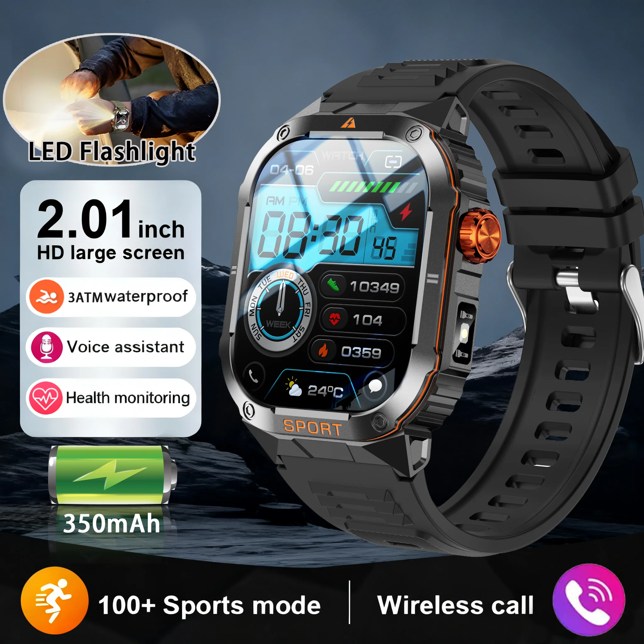 

2025 New 2.01‘ Inch Smart Watch 3ATM Waterproof Original Design Sports Watch With Compass And Altitude Barometer LED Flashligh
