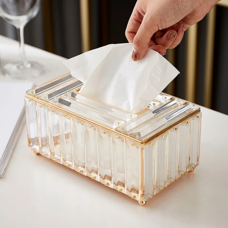 Crystal Tissue Box Nordic Fashionable Office Table Napkins Storage Box Bar Gold Diamond Holder Living Room Bedroom Decor Gift