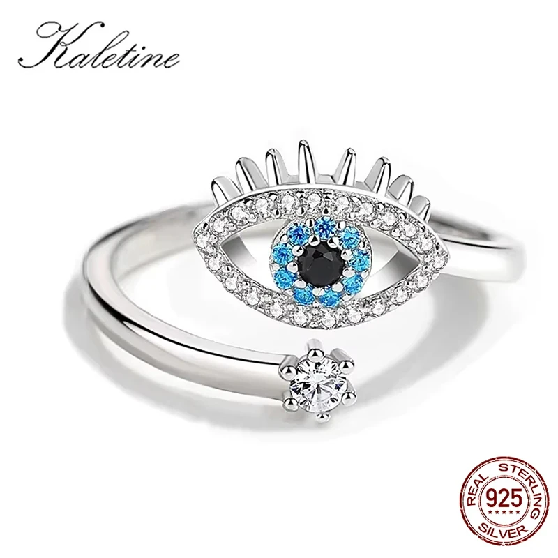 Anillo de ojo turco KALETINE, anillo abierto de plata de ley 925 con circonita cúbica de piedra azul, ajustable, para mujer, joyería fina