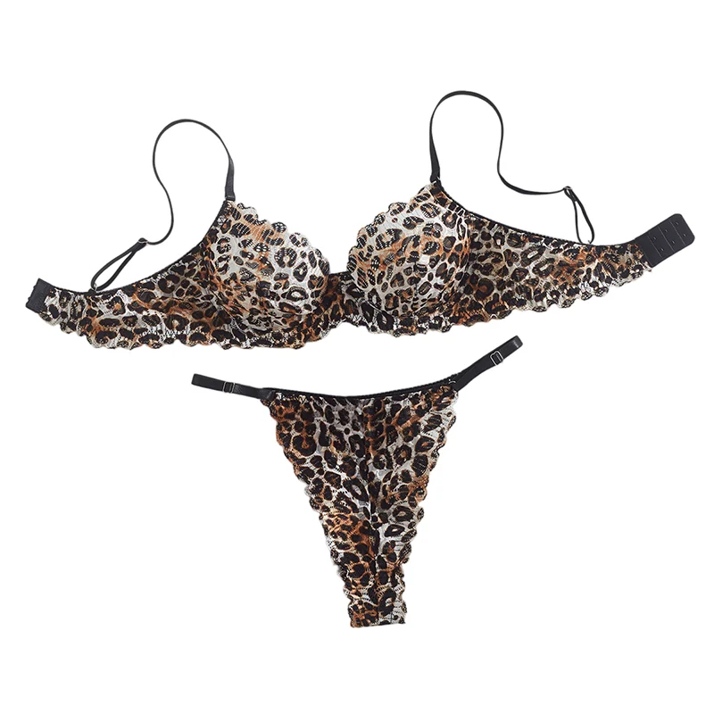 

Leopard Print Lingerie Ultra Sexy Thin Underwear Women Set Steel Rings Push Up Bra Thongs Intimate Hollow Lace Erotic Lingerie