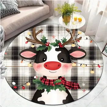 Vánoční kráva sobí kostkovaný kulatý koberec sváteční festivalová dekorace slavnostní světla červená šála podlahová rohožka vánoční dárek křišťálový fleece 10 nejlepší prodej tác Kaws - №10