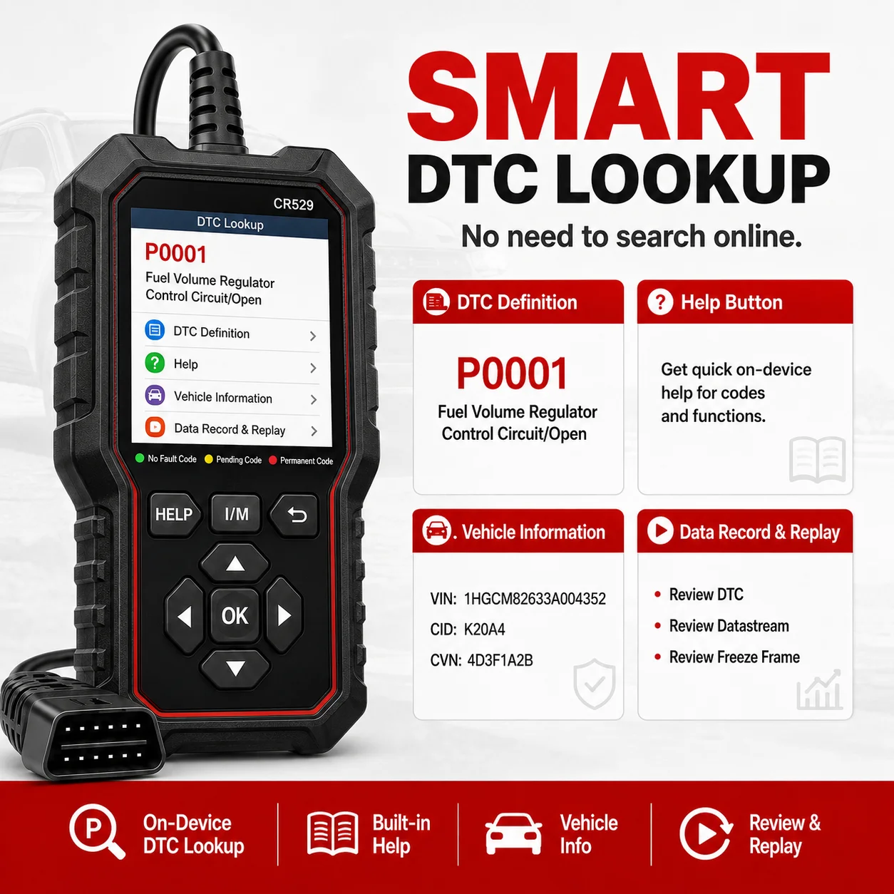 LAUNCH CR529 OBD2 Scanner Automotive Diagnostic Tool Creader 529 Check Engine Fault Code Reader Universal OBDII Car Scan Tool