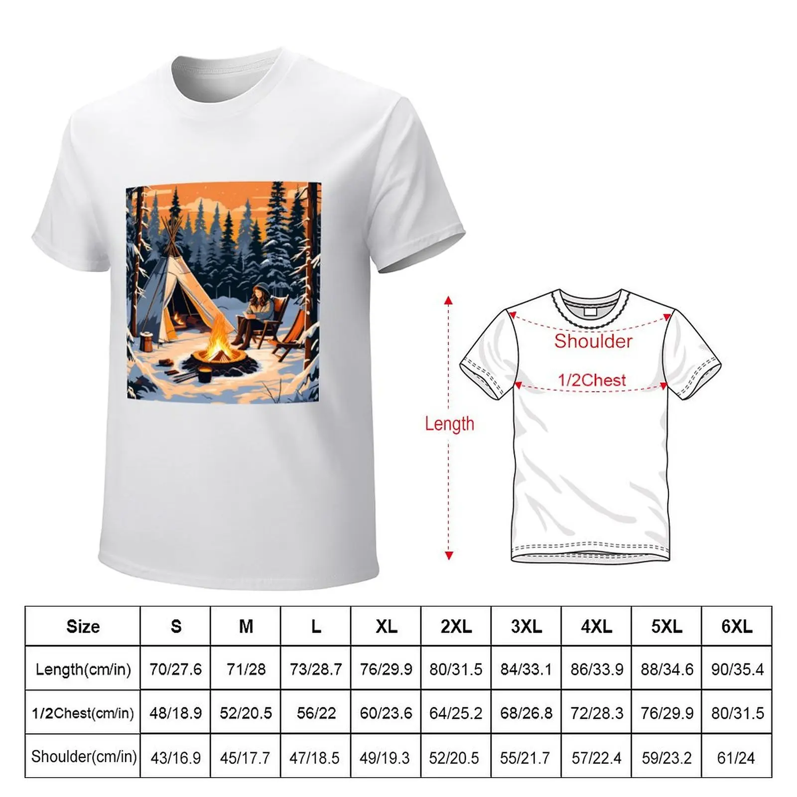 winter camping snowy forest T-shirt quick drying oversized anime clothes graphics mens t shirts