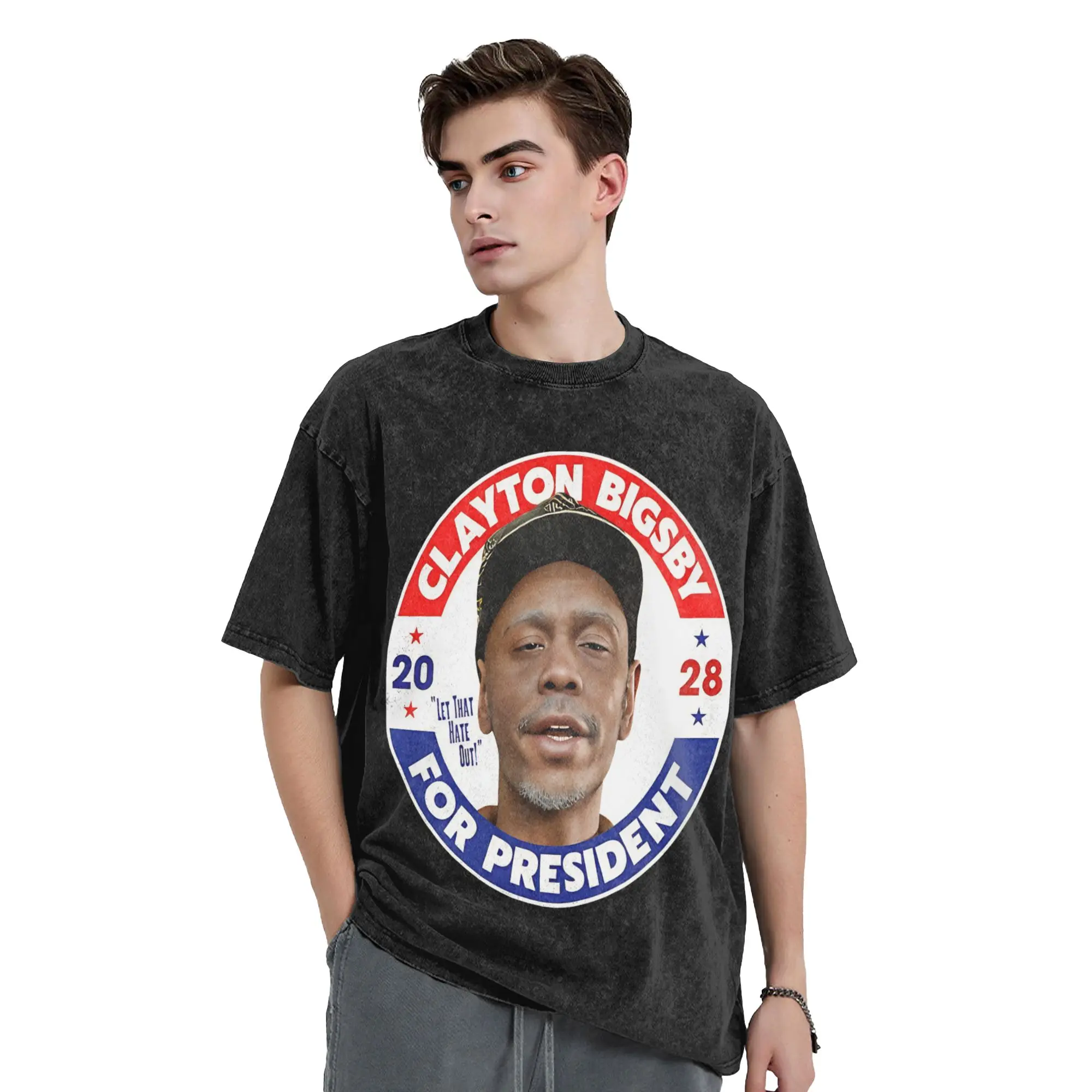 Washed T Shirts Clayton Bigsby For President 2028  Vintage T-Shirt Harajuku  Streetwear Short Sleeve Summer Tops Tee Shirt