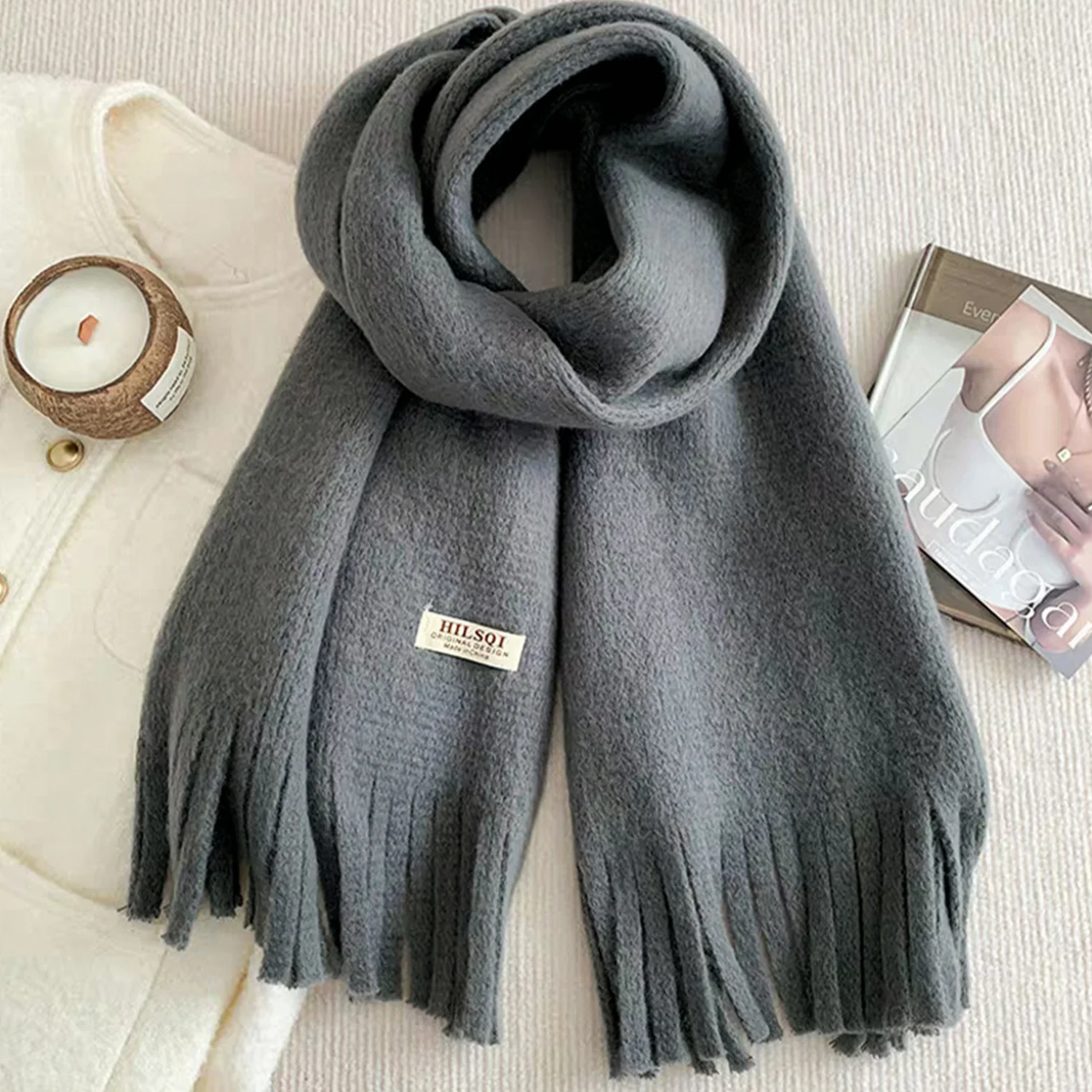 New Winter Scarves Women Pink Grey Warm Scarf Long Tassel Shawls Wraps Thickened Wrap Shawls For Girls Knitted Neckwrap