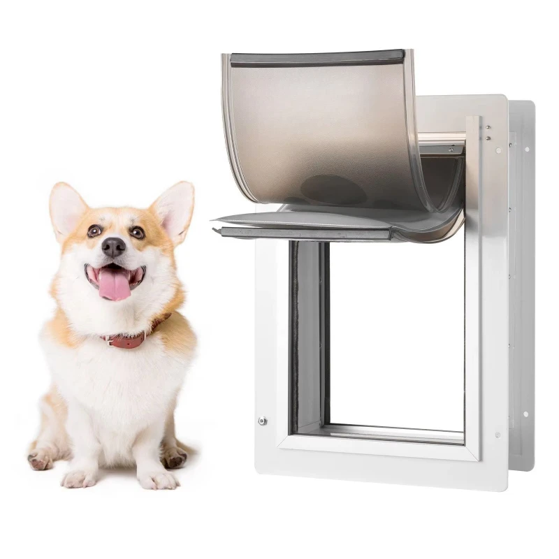 Medium Pet Door with Lock and 3 Magnetic Flap System Wall Mount Pet Door and Pen