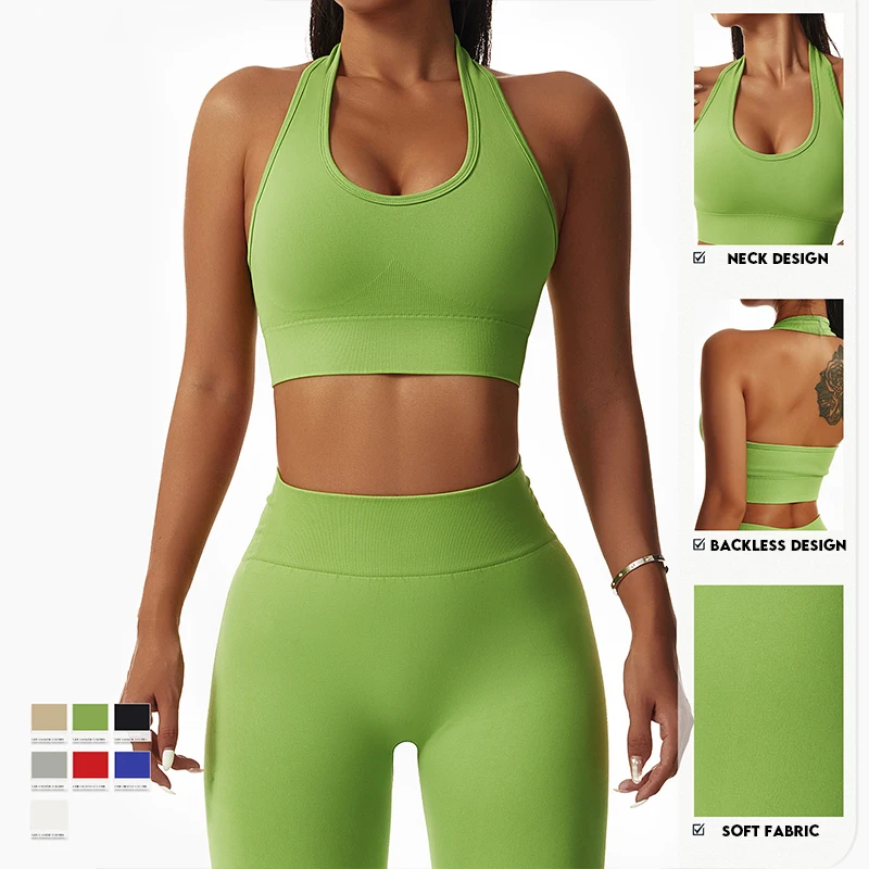 Sutiã Esportivo Halterneck Feminino, Camisola de Alças, À Prova de Choque, Elasticidade, Stretch, Pull Up Vest, Ginásio, Fitness, Corrida, Yoga