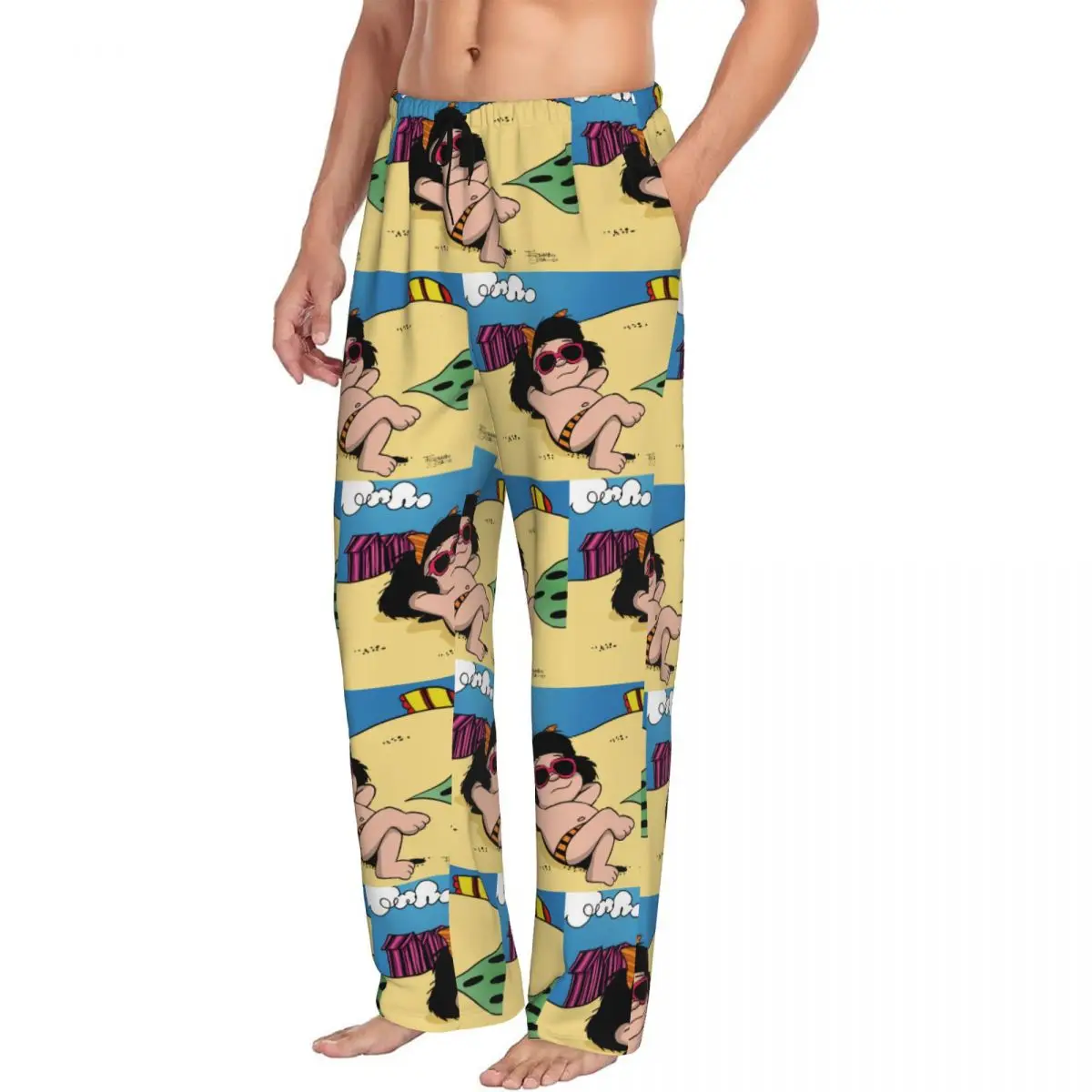 Custom Printed Men Free Happy Mafalda Pajama Pants Cartoon Anime Sleepwear Sleep Lounge Bottoms with Pockets