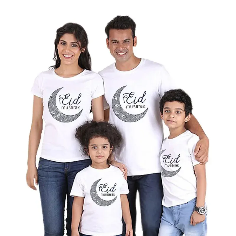 Ramadan Kareem T-Shirt Muslim Festival Moon Family Matching Outfits Dad Mom and Kids Eid Al Fitr Cotton Family T Shirt