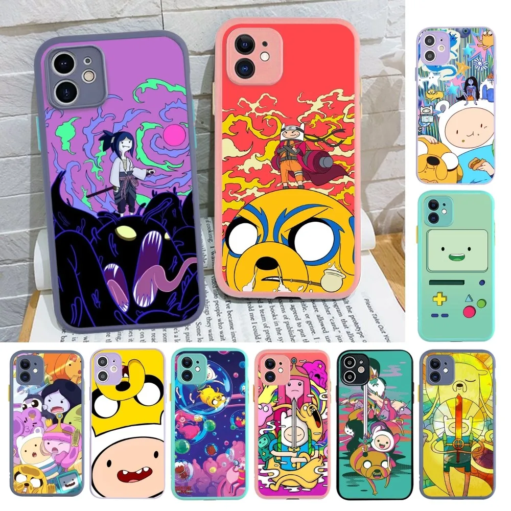 Amine Cartoon A-AdventureS Time Phone Case for iPhone 14 11 12 13 Mini Pro Max 8 7 Plus X XR XS MAX Translucent Matte Cover