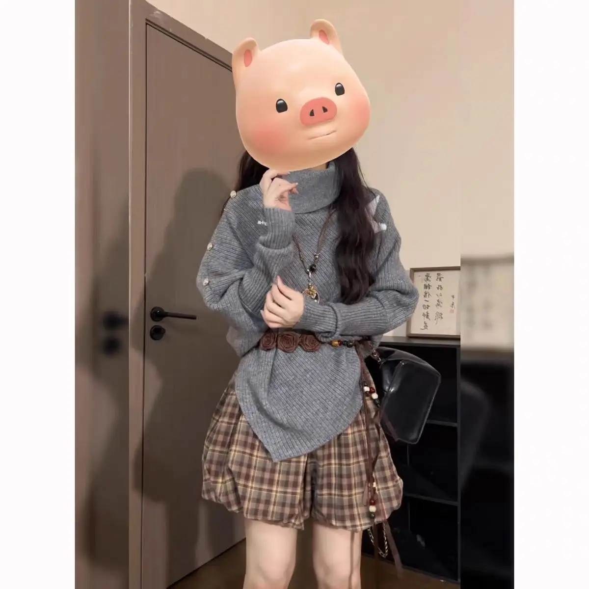 Spicy Girl – pull tricoté à col haut et chauve-souris pour femme, haut coréen, Design irrégulier, début d'automne, Y2K