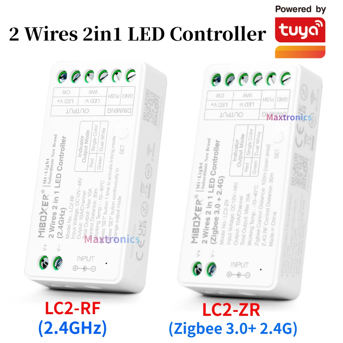 

Miboxer LC2-RF/ZR 2 Wires 2in1 LED Controller (Zigbee 3.0+2.4GHz) LED Strip Controller Dimmer for Single Color CCT COB Led Strip