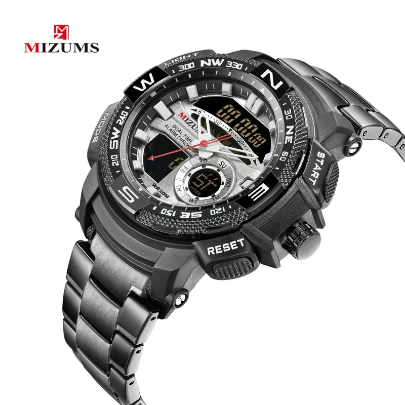 MIZUMS orologi da polso uomo LED orologio digitale da uomo cinturino in acciaio inossidabile nero orologio al quarzo maschile impermeabile Sport