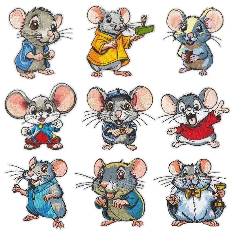 9 Stück niedliche Cartoon-Maus-Aufnäher, bestickt, zum Aufbügeln, zum Aufnähen, für Kleidung, Taschen, Reparatur, DIY-Dekoration