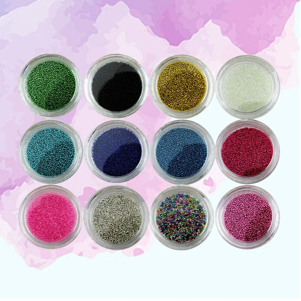 

12 Colors Colorful Nail Bead Ball for Nails Caviar Mini Set Gold and Silver Beads