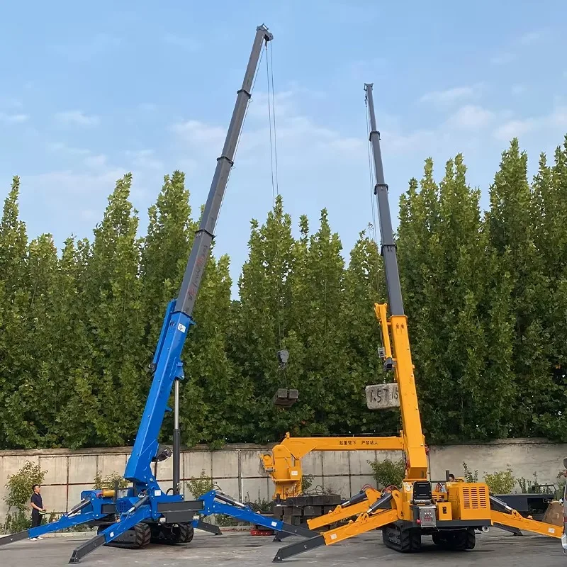 Mini 1.2Ton Spider Crane Electric Portable Crawler Telescopic Boom Lift Stabilizer Legs Indoor Warehouse Construction